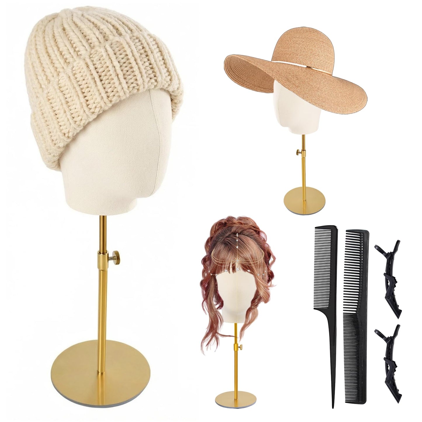 Beauty Star Wig Stand, 22inch Mannequin Head for Wig with Detachable Retractable pole, Canvas Block Wig Head Holder Rack Ideal for Hair Styling, Display Hats, Wig Making, Headdress, Height 18-23Inches