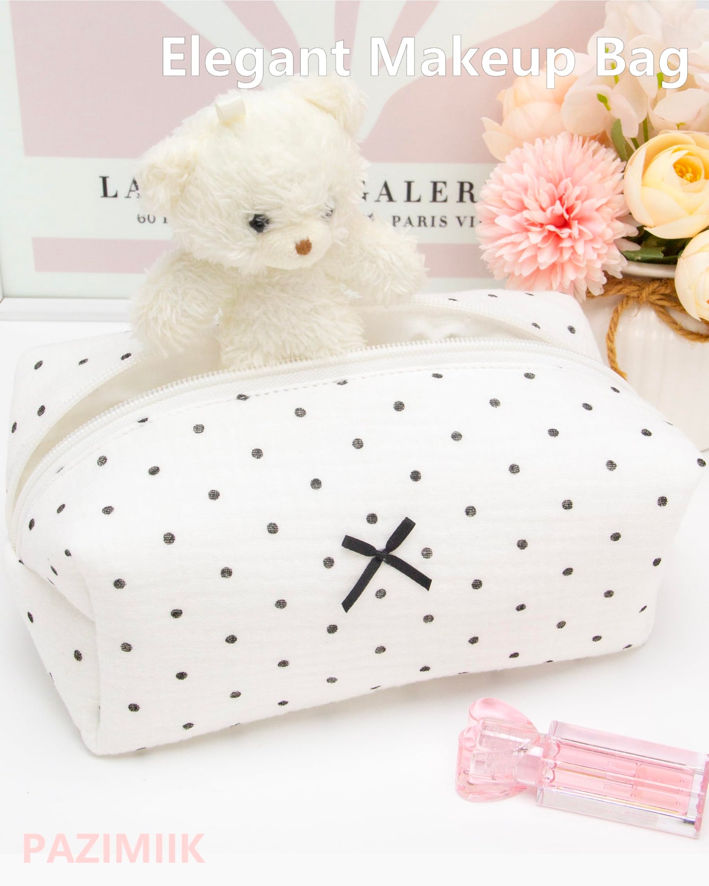 PAZIMIIK 6PCS Cozy Makeup Bag Small Aesthetic Travel Zipper Cosmetic Pouch for Women Make Up Beauty Accessories Brushes,Polka Dot
