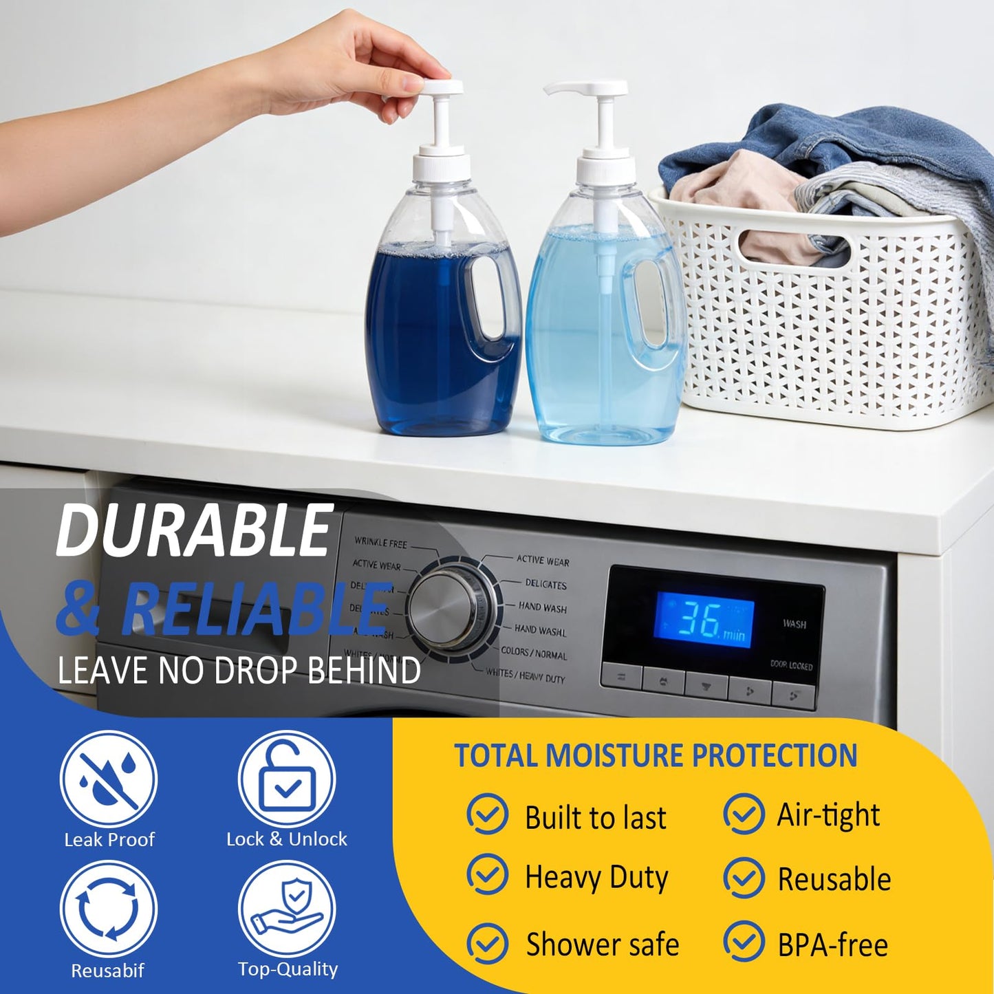 WELKOR Gallon Pump Dispenser for 1 Gallon Jugs - Leak Proof Plastic Pump for Detergent, Soap, Oil & Sanitizer - BPA Free, 38-400 Thread Fit for Commercial & Home Use (2 Pack)