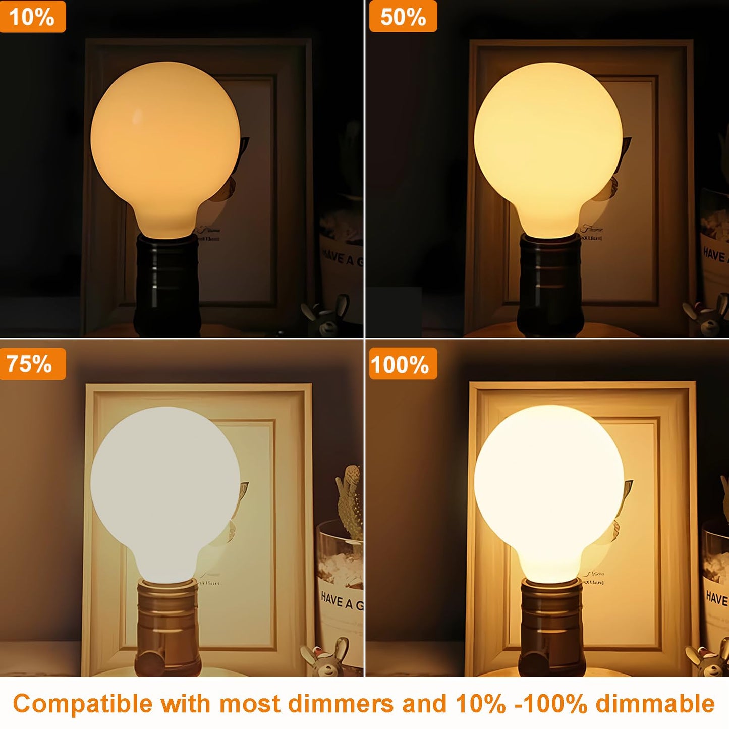 Vinaco Glass LED G25 Globe Light Bulbs 60W Equivalent, G25 Dimmable 2700K Warm White Round Frosted Vanity Light Bulb for Bathroom Mirror and Chandelier, 6 Pack Milky Frosted G 25 E26 Bulb with 450LM