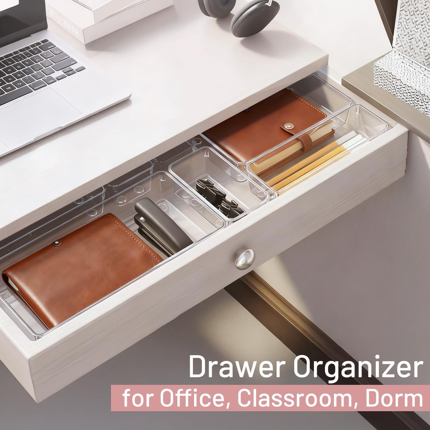 CHOWAY Drawer Organizer, 10 Pack Large Clear Plastic Organizer Bins 5 Sizes, Versatile Bathroom Drawer Trays, Heavy Duty Non‑Slip Drawer Dividers for Makeup, Office & Kitchen Utensils