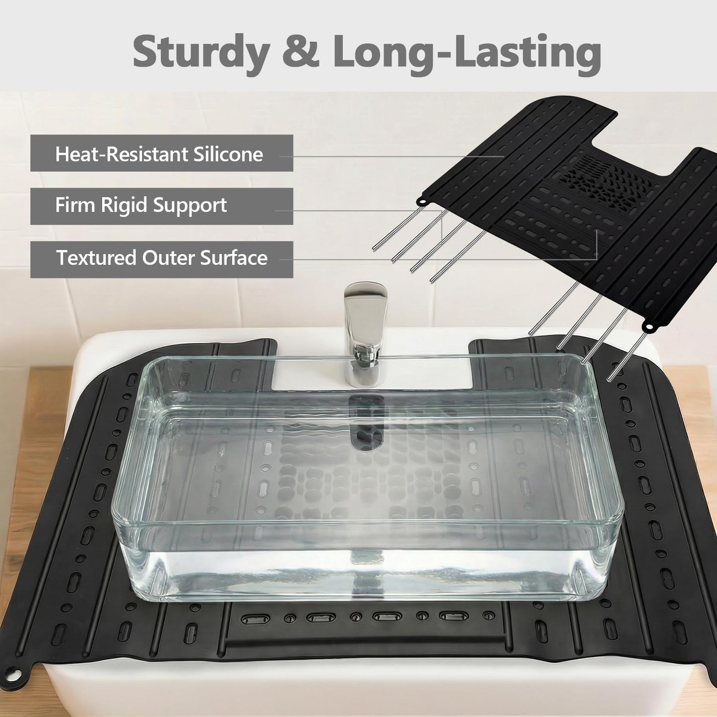 Johamoo Bathroom Sink Cover for Counter Space, Foldable Sink Mat, Silicone Makeup Brush Cleaning Mat Tools Organizer Space Saver, Small Bathroom & RV Camper Travel Must Haves Accessories, Black