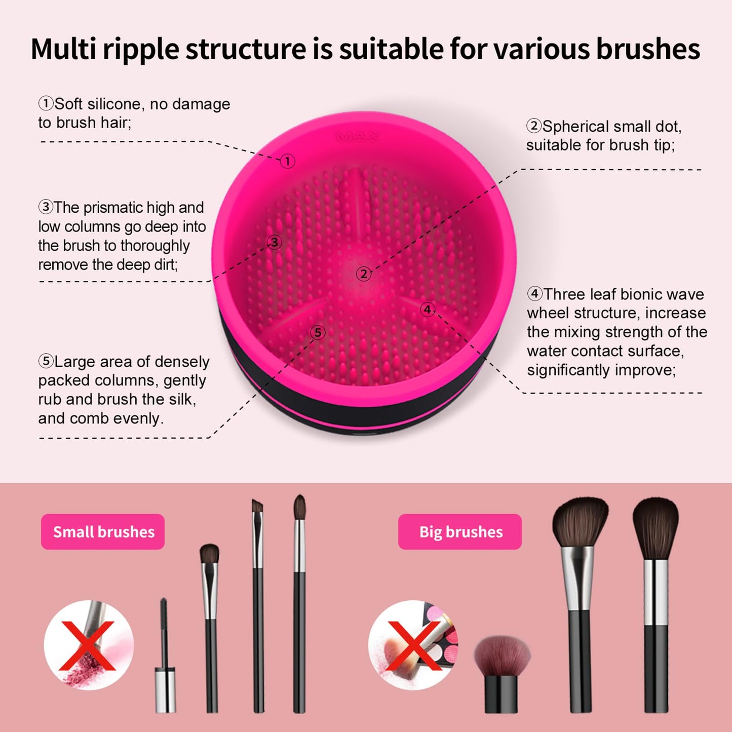 Electric Makeup Brush Cleaner - USB Makeup Brush Cleaner Machine, Powerful Friction Removes Residue on Make up Brushes Set/Sponge/Powder Puffs, Efficient Cleaning, Portable Spinning Washer(Pink)