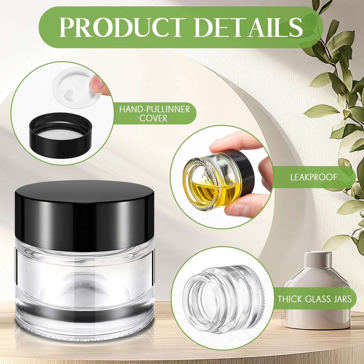 Norme 140 Pack 10 ml Glass Cosmetic Jars with Lids, Bulk Empty Refillable Sample Jars for Lip Balm, Cream, Lotion, Travel Jar for Creams, Inner Liner, Wide Mouth(Clear,Plastic)