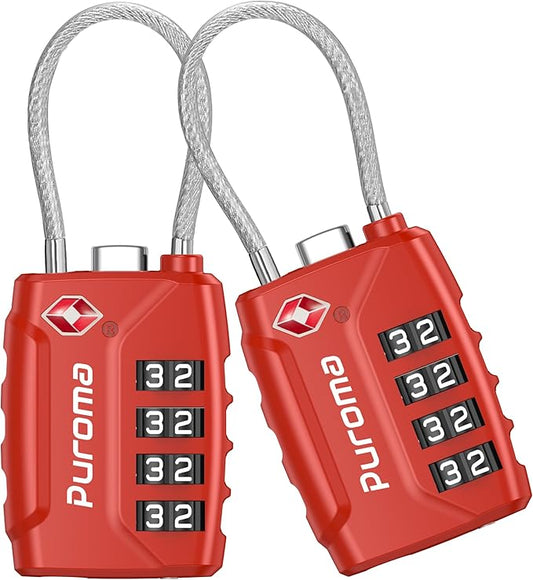 Puroma 2 Pack TSA Approved Luggage Lock, 4 Digit Combination Travel Locks Resettable Code Lock with Zinc Alloy Body for Suitcase, Toolbox, Backpack, Bag, Gym Locker (Basic Red)