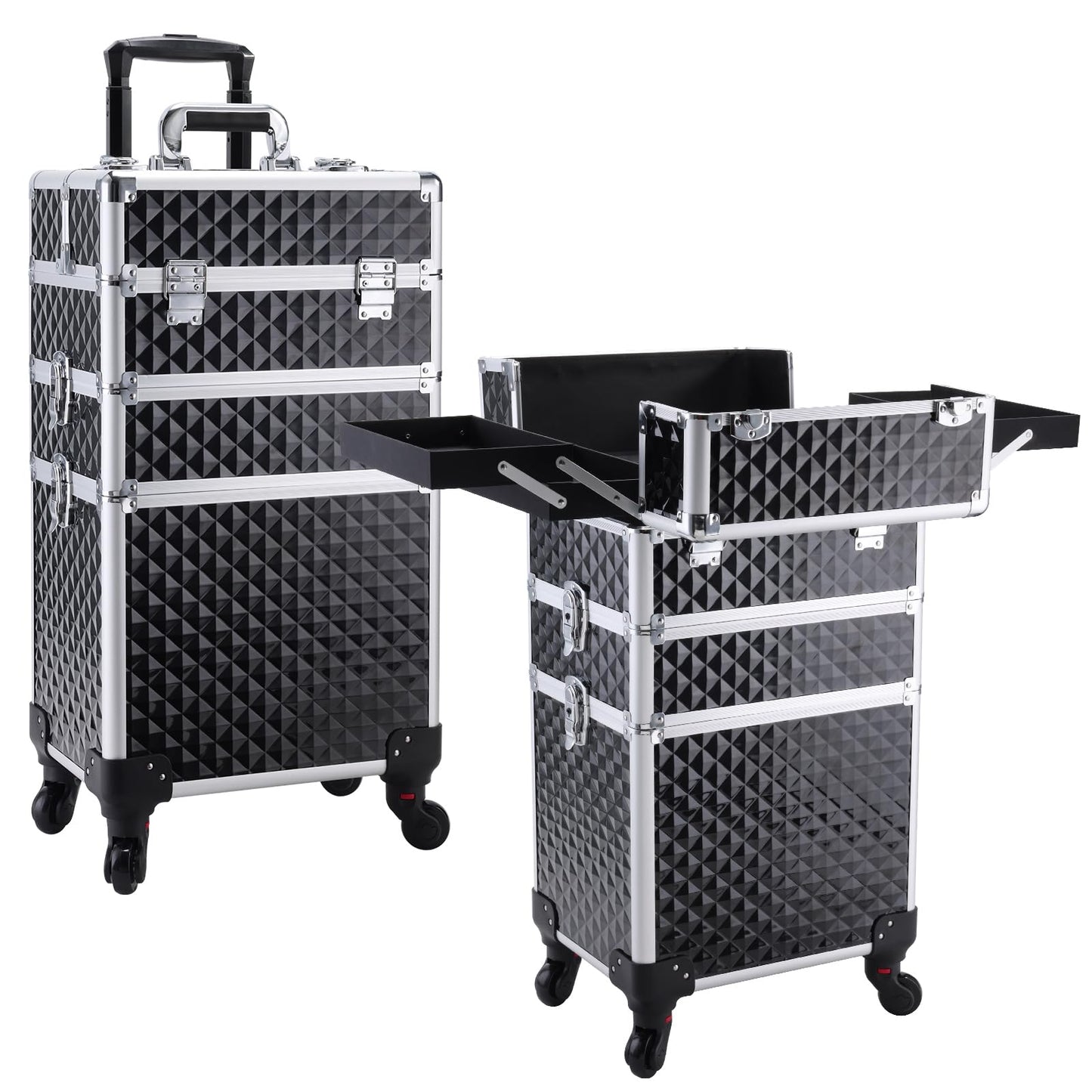 FRENESSA 3 in 1 Rolling Makeup Case Cosmetology Case on Wheel Vintage Black