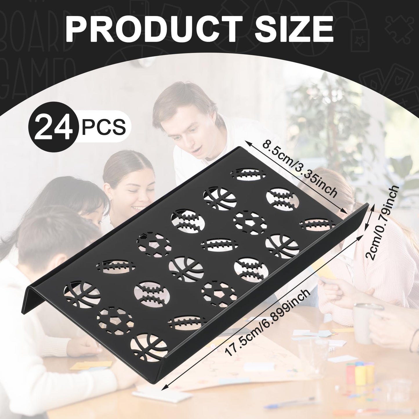Yalikop 24 Pcs Trading Card Risers for Display Case Acrylic Modular Display Risers for Cardshow Vendor Sport Card Board Game (Ball Theme)