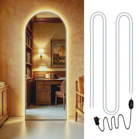 LED Vanity Mirror Lights 16.4FT, Strong Adhesive Dimmable Silicone Strip Lights for Mirror, Waterproof Eye-Care Warm White 3000K Flexible Lighting for Bedroom Bathroom (Mirror NOT Included)