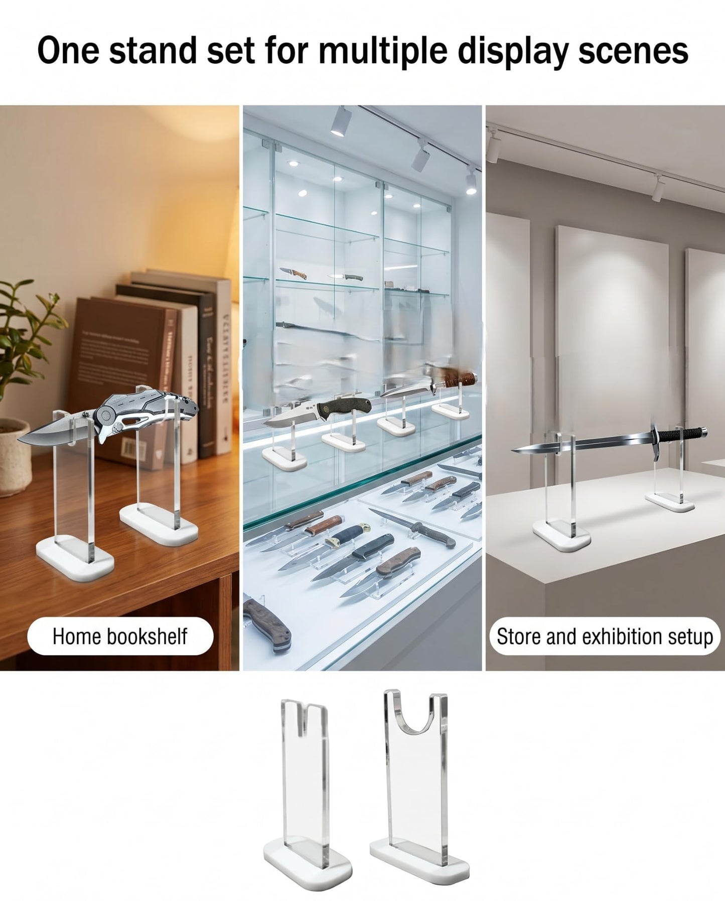 LITAITAI 4Pcs Knife Display Stand ,Acrylic Knife Holder Collector ,Knives Extendable blade holder, Single Knife Holder for Home Decor (White bottom)