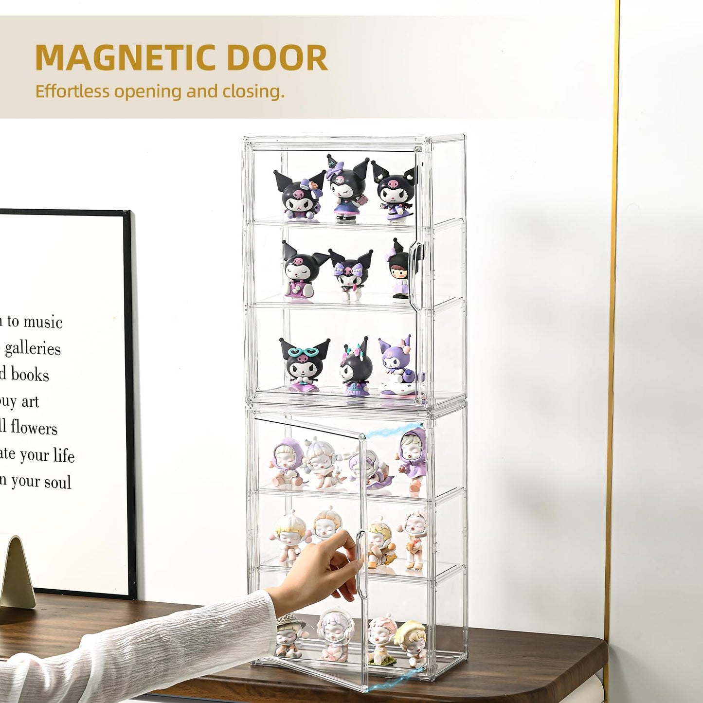 3 Tier Display Case for Collectibles,Clear Display Box with 2 Movable Plates ,Storage Container with Magnetic Door (Large 2 Pack)
