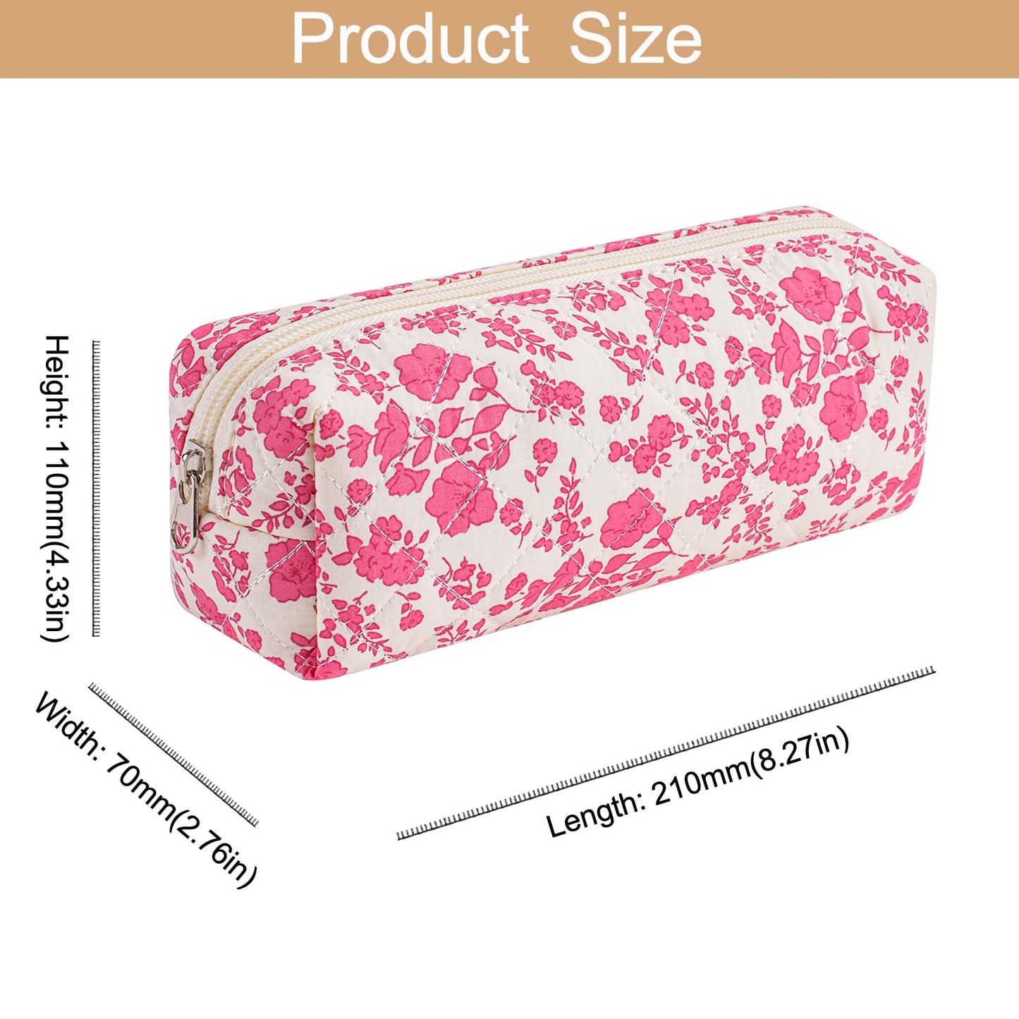 HHQQWZ Cute Floral Cotton Makeup Brush Cosmetic Bag for Women, Travel Quilted Zipper Make Up Bag, Flowers Toiletry Organizer Case Kawaii Makeup Cosmetic Travel Cloth Pouch (Blue+Big Red Floral)