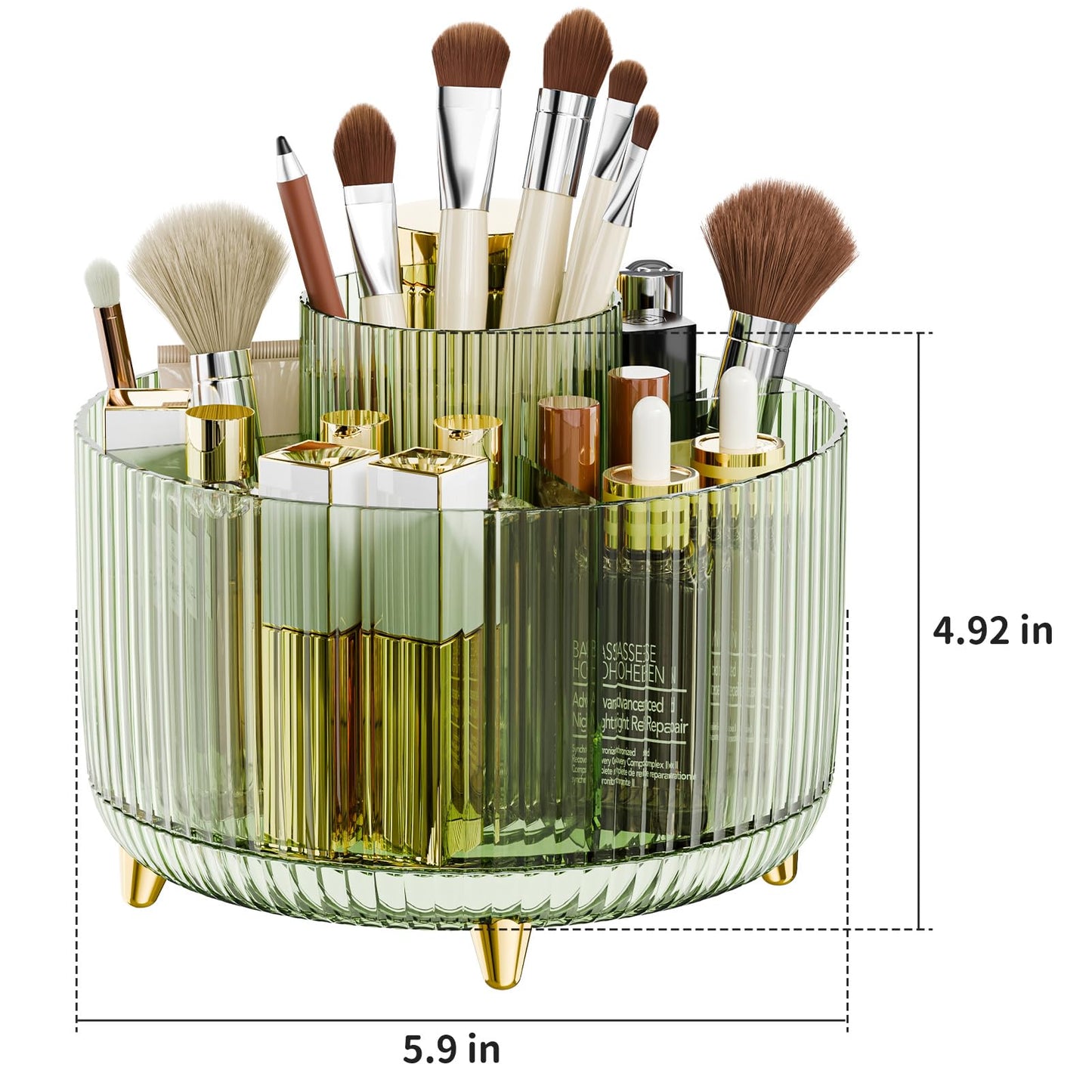 fanado 360° Rotate Makeup Brush Holder Organizer, Makeup Organizers Countertop, Makeup organization and Skincare Storage for Vanity, Desktop, Bathroom (Clear Green)