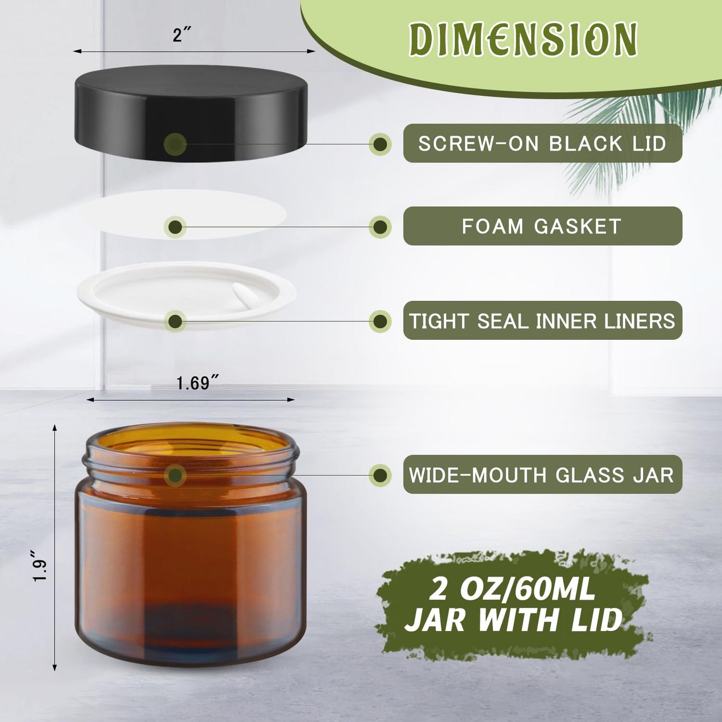 DMuuuDM Small Glass Jars with Black Lids,24 Pack Amber Empty Round Glass Jar with Inner Liners for Creams,Lotions,Body Butter,Salves Ointments,Bath Salts,Powders,Travel Liquid Container (2oz)