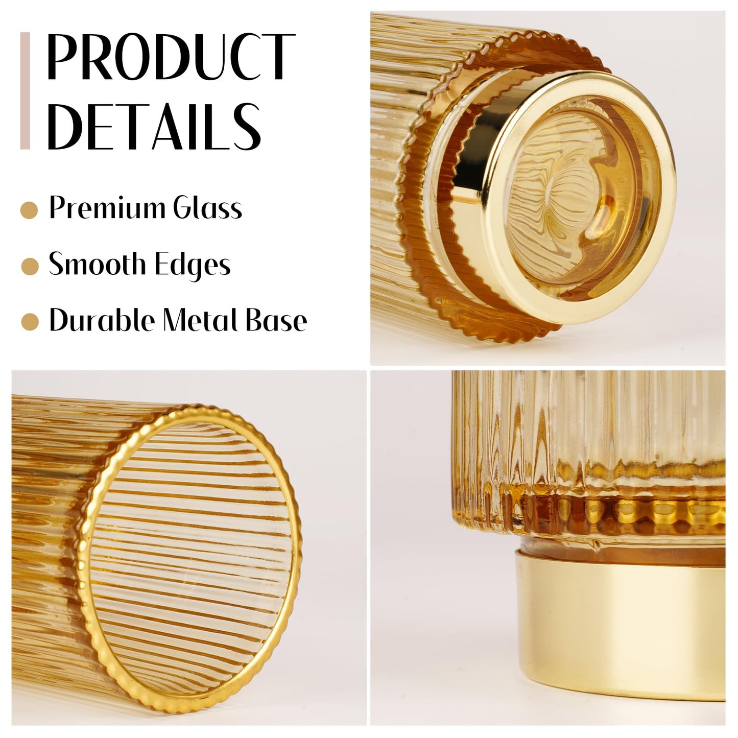 FullMeet Makeup Brush holder Organizer, Crystal Glass Toothbrush Holders, Striped Make Up Brush Holder for Vanity, Pen Holder for Desk, Vase -Gold (S+L)