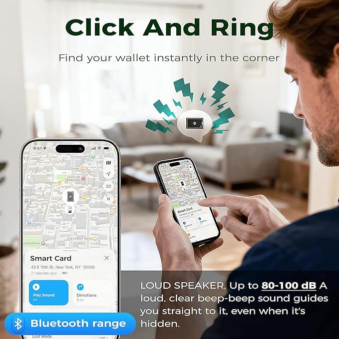 Wallet Tracker Card for Apple Find My (iOS Only) - Ultra Slim Rechargeable Bluetooth Tracker, IP68 Waterproof Smart Finder & Item Locator for Keys, Wallet, Bags, Passport, Luggage Tags（1- Pack）