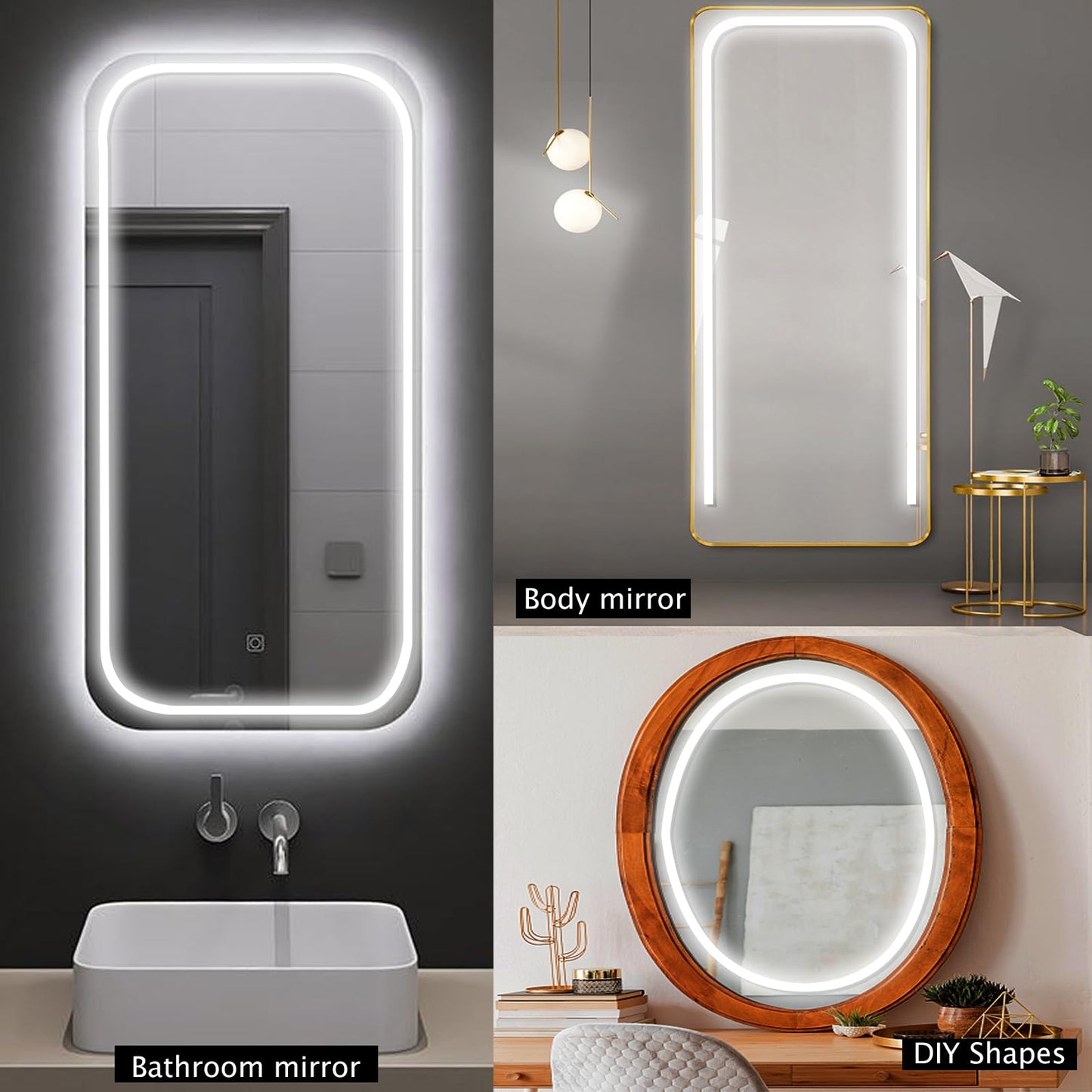 Blikshin LED Vanity Mirror Lights, Hollywood Style Makeup Lighting, 10FT/6000K/Dimmable/12V Adapter/Self-Adhesive Strip Lights for Mirror, Lighting for Makeup Vanity Table & Bathroom Mirror