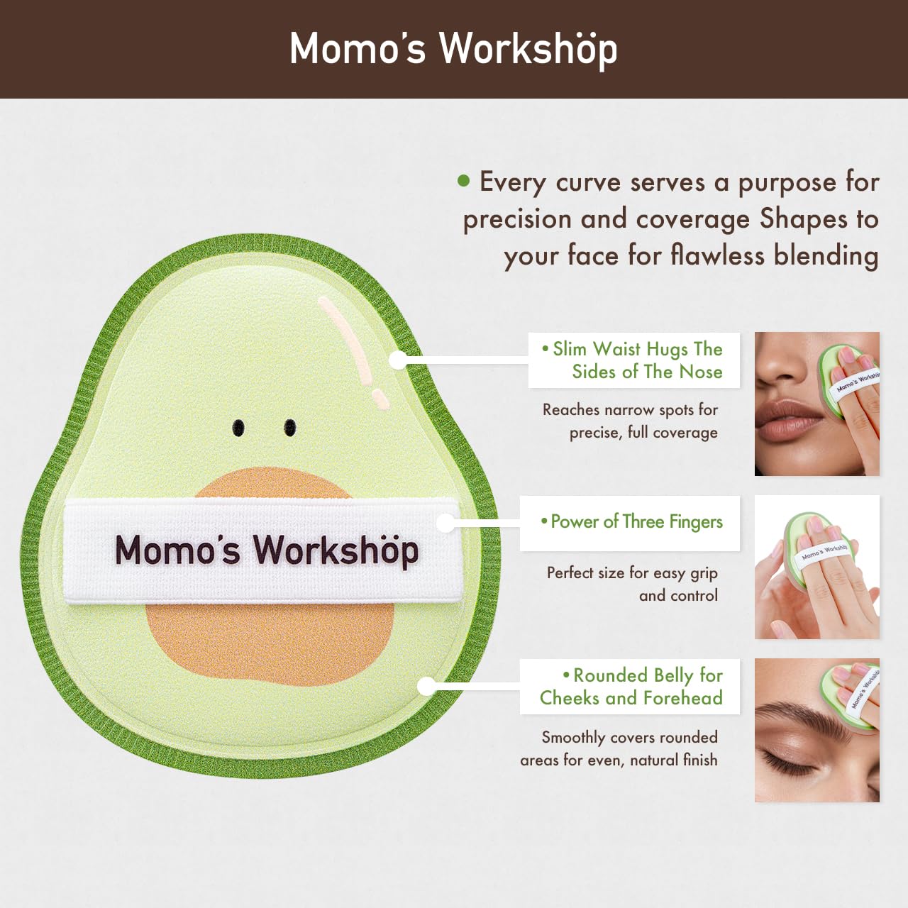 Momo's Workshop Avocado-shaped Makeup Sponge 2Pcs Hydrophilic PU Sponge Dry/Wet for Foundation