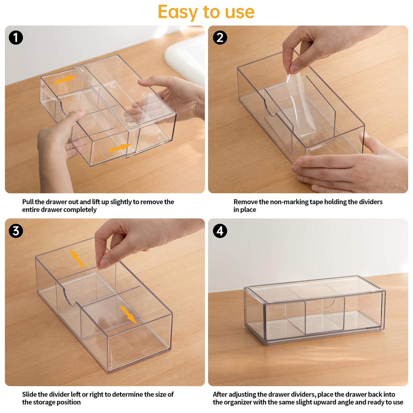 PAVSTINE Medicine Cabinet Organizer 2 Pack, Stackable Storage Drawers with Removable Divider, Make Up Organizer for Bathroom Mirror Cabinets, Vanity, Closet, Countertop - Clear