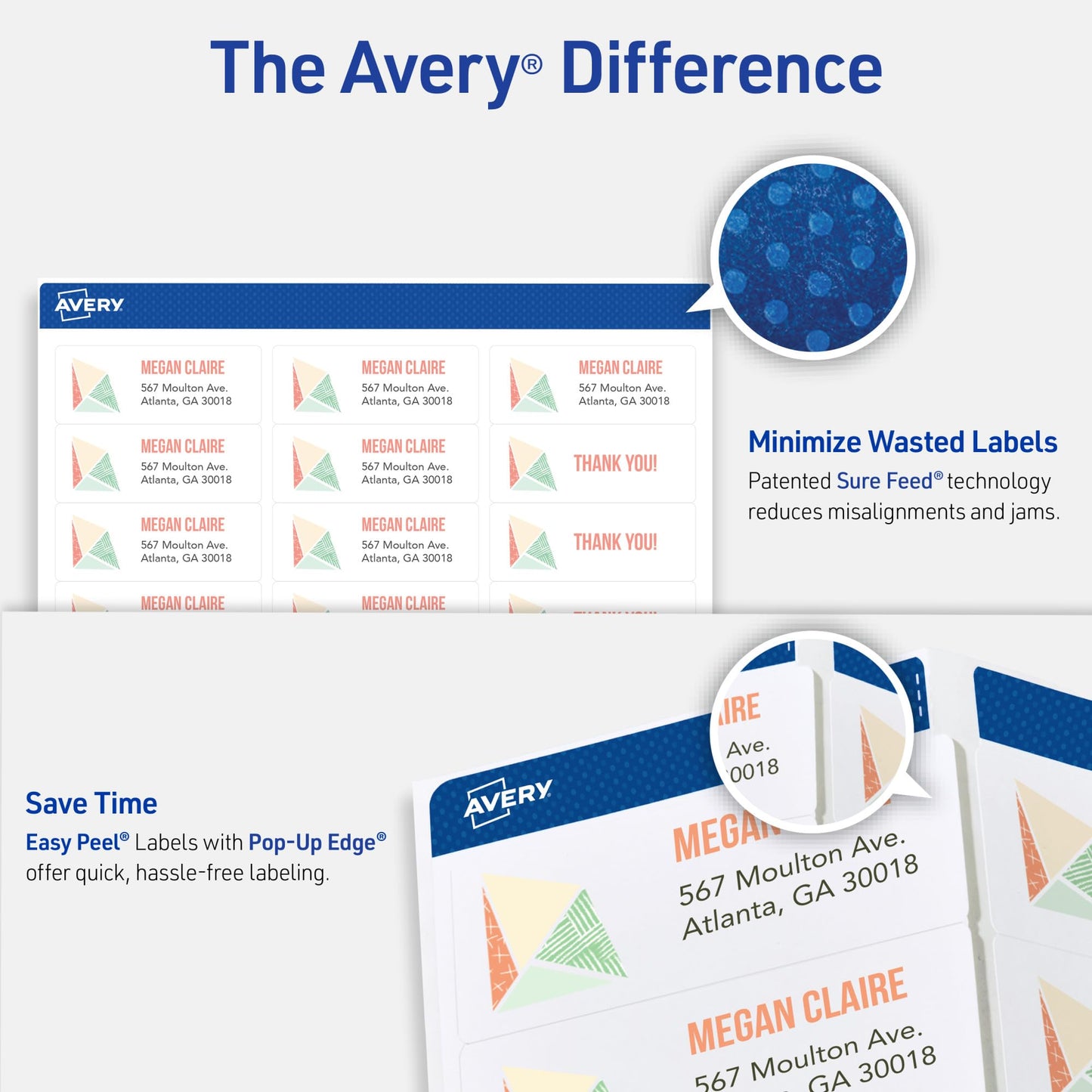 Avery Easy Peel Printable Address Labels, Sure Feed Technology, 1" x 2-5/8" Customizable Stickers, White, 7,500 Blank Mailing Labels, Great for Mailing, Shipping, and More (45160)