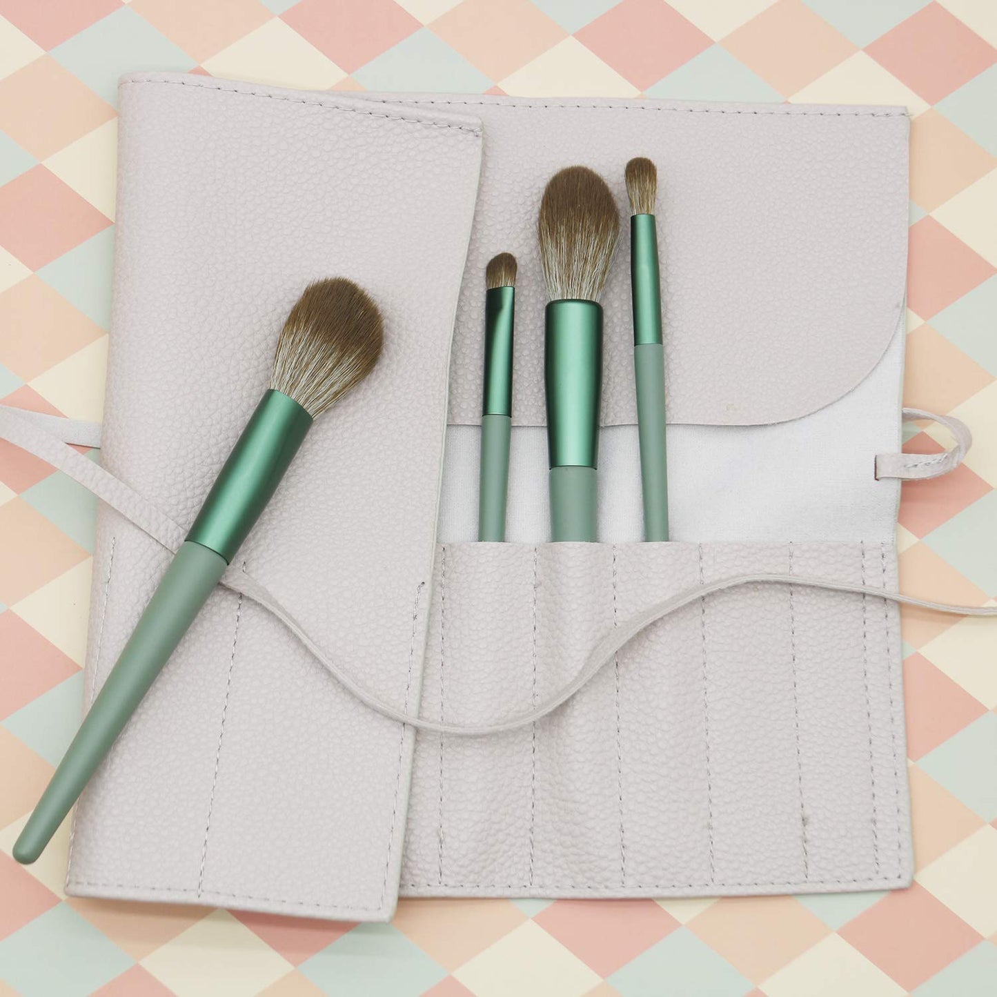 Bird&Fish Makeup Brush Case Travel, Rolling Bag Storage Case PU Leather, Holder Organizer Pouch for Brushes, Cosmetic Bag (Gray)