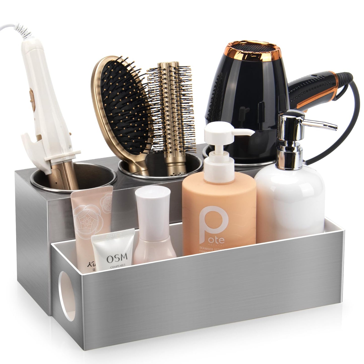 GFWARE Hair Tool Organizer - Bathroom Vanity Organizers and Storage, Hair Styling Accessories Hot Tools Organizer Hair Dryer, Blow Dryer, Curling Iron, Flat Iron, Hair Straightener, Silver