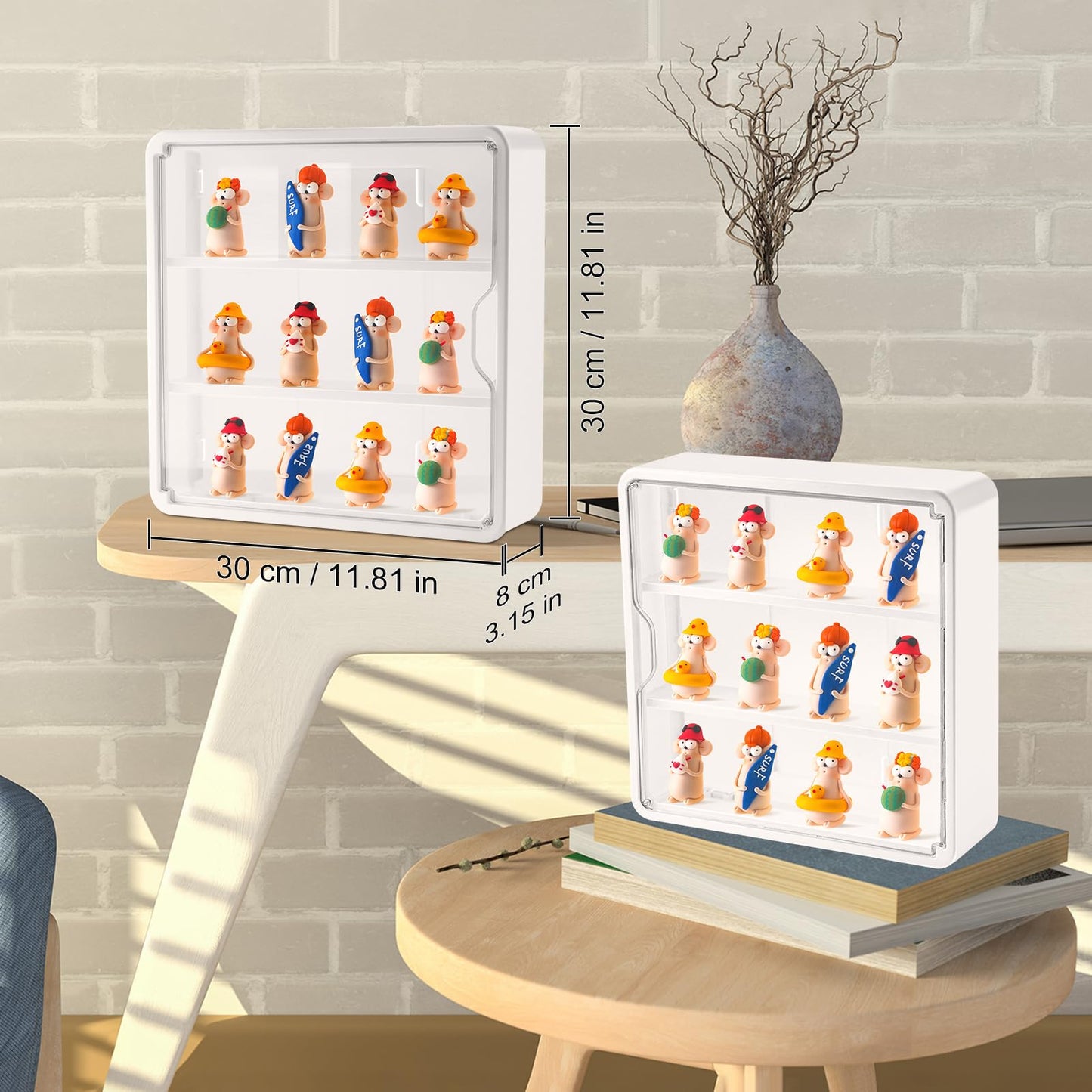 Honeydak 4 Pcs Clear Display Case for Figures Wall-Mounted Doll Storage Box 3Tiers Dust Proof Acrylic Figure Display Case with Magnetic Door for Collectible Mini Figures Toys 11.81 x 11.81 x 3.15 inch