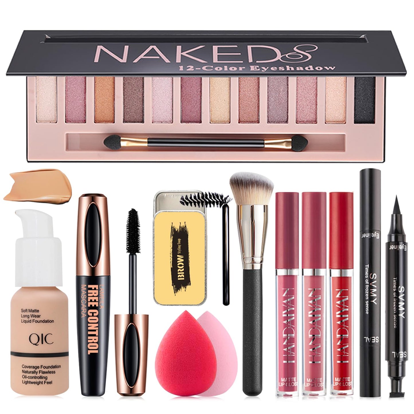 All in One Makeup Kit for Women Full Kit - Travel Make Up Gift Set Includes Eyeshadow, Foundation, Lipstick Set, Eyebrow Soap, Eyeliner Stamp, Mascara, Brush, Sponges - Ideal for Daily Wear & Gifting