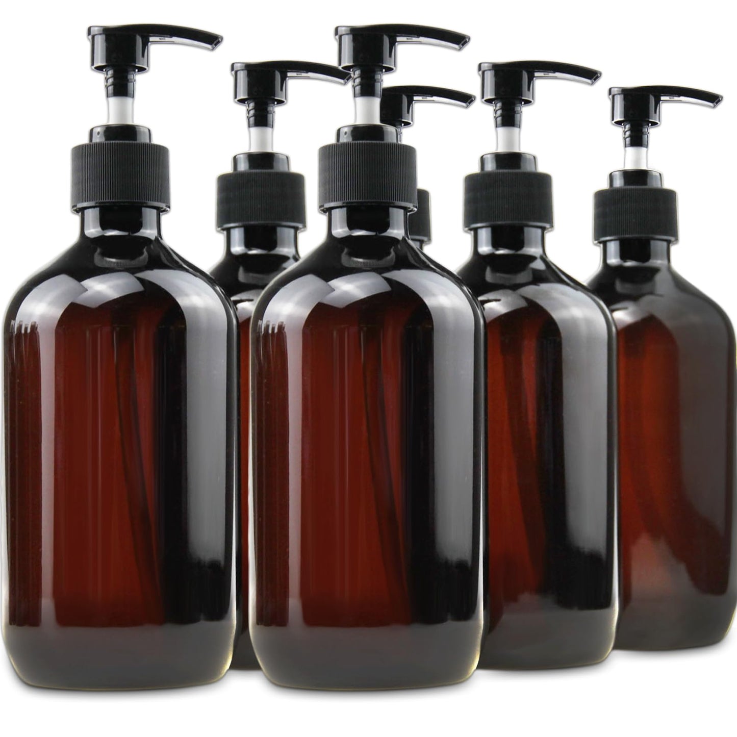Empty Plastic Bottles with Pump Dispenser and Labels Included, Refillable Travel Containers for Hand sanitizer Shampoo Lotion, etc - No BPA/Parabenf, 500ml/16.9oz (Amber, 6 Pack)
