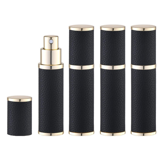 Fusupak Travel Perfume Bottle Refillable - Mini Leather Cologne Atomizer Sprayer Portable - Empty Small Size Fragrance Pump Dispenser Container for Coffee Spray Bottle - Small Refill 10ml Black 4 PCS