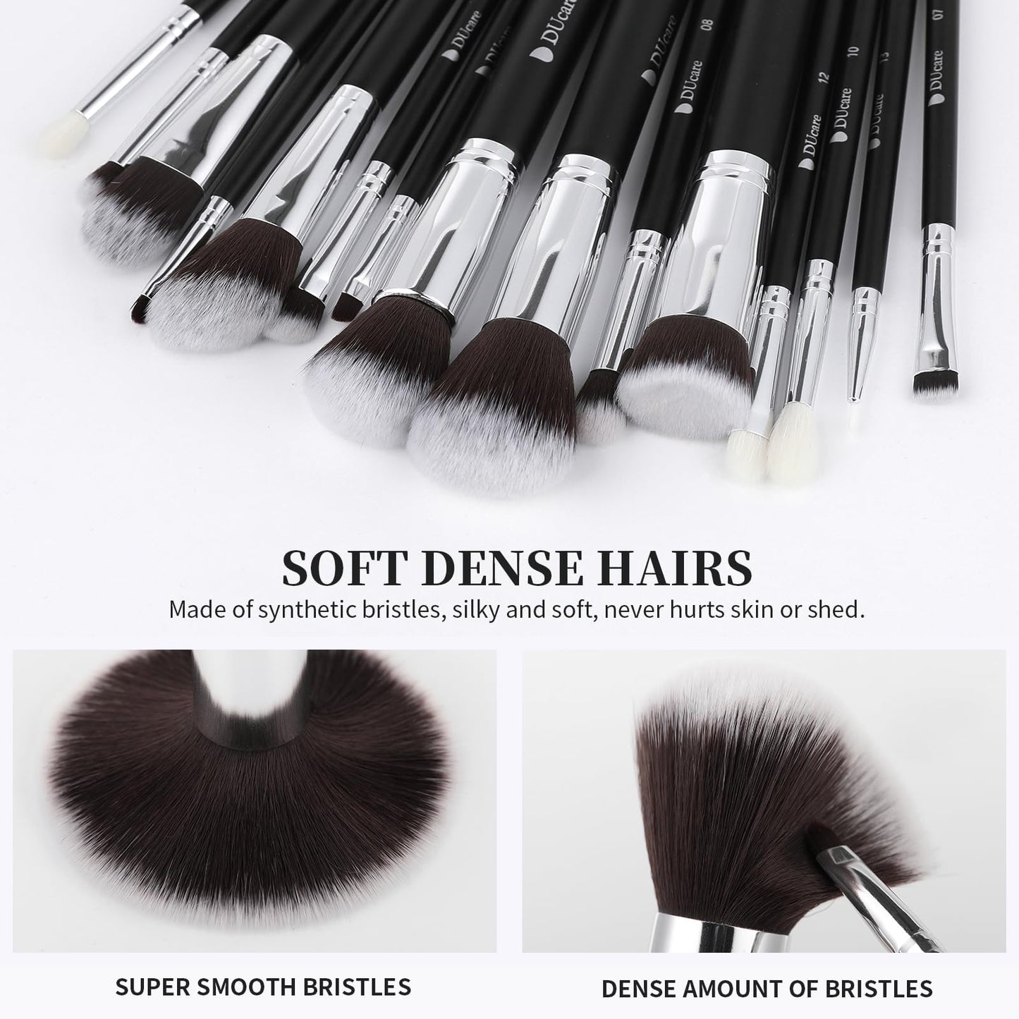DUcare Makeup Brushes with Travel Bag 15Pcs Makeup Brush Set Kabuki Foundation Blending Blush Eyeliner Shadow Brow Concealer Brushes Kit