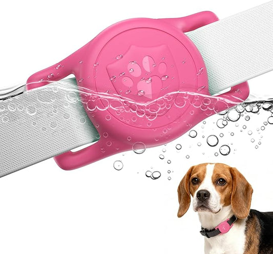 for AirTag Dog Collar Holder, Dog Air Tag Holder, IP68-Waterproof | Lightweight Silicone | Anti-Lost | Ultra-Durable | Compatible with Apple AirTags (Rose Red)