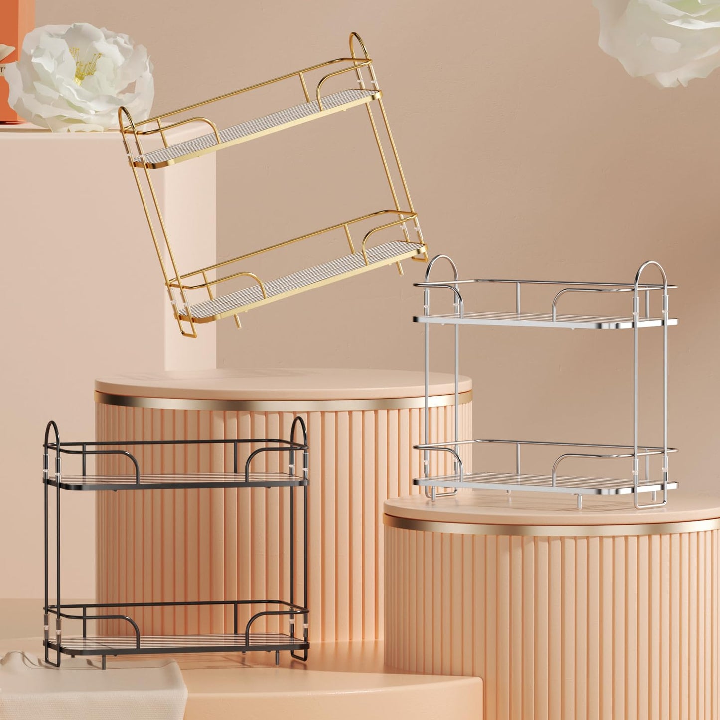 2 Tier Corner Bathroom Counter Organizer, Cosmetic Skincare ，Bathroom Countertop Perfume Tray Vanity, Kitchen Spice Corner Storage Shelf