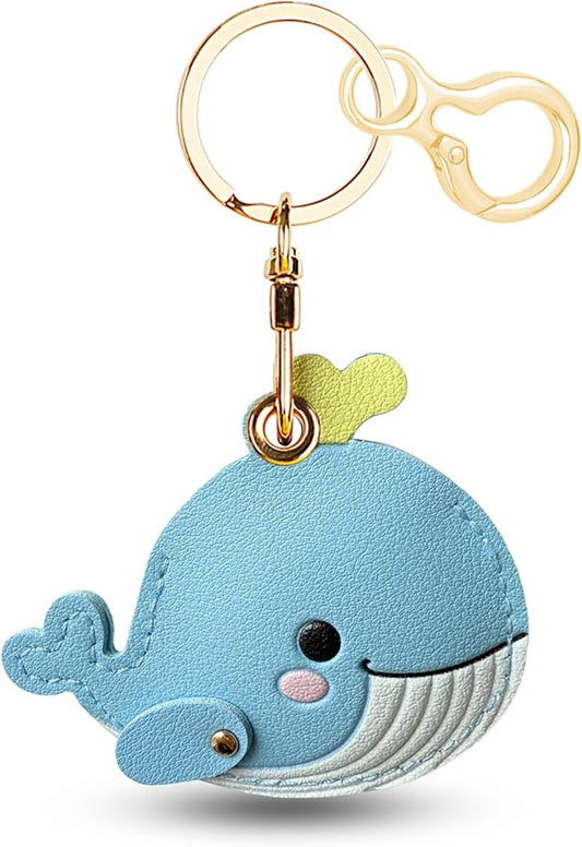 Leather Keychain for Airtag, Cute Protective Keychain Holder Compatible with Apple Air Tag,GPS Item Tracker Case Cover for Keys,Bags,Pets,Luggage(Whale)