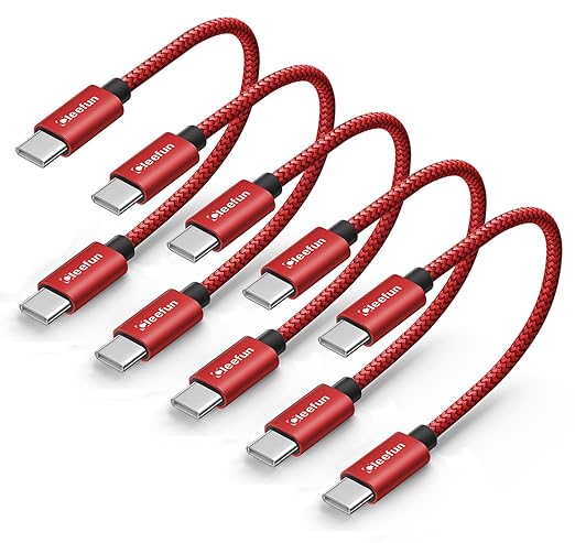 CLEEFUN Short USB C to USB C Cable 60W, USBC to USBC, [5-Pack, 1 ft] Type C to C Charger Cord Fast Charging for iPhone 16 15 Pro Max/Plus, for Samsung Galaxy S25 S24 S23, for iPad/MacBook Pro/Air