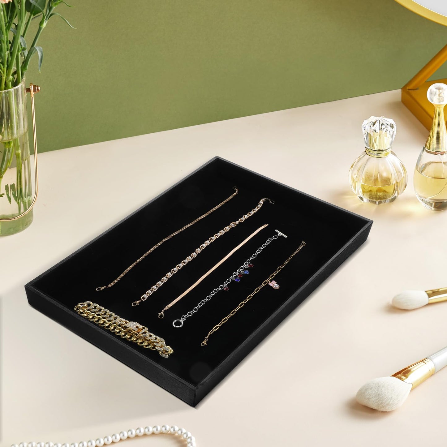 JOUTYFOR 2 Pack Black Velvet Stackable Jewelry Tray Showcase Display Stackable Necklace Bracelet Ring Showcase Display Empty Plate