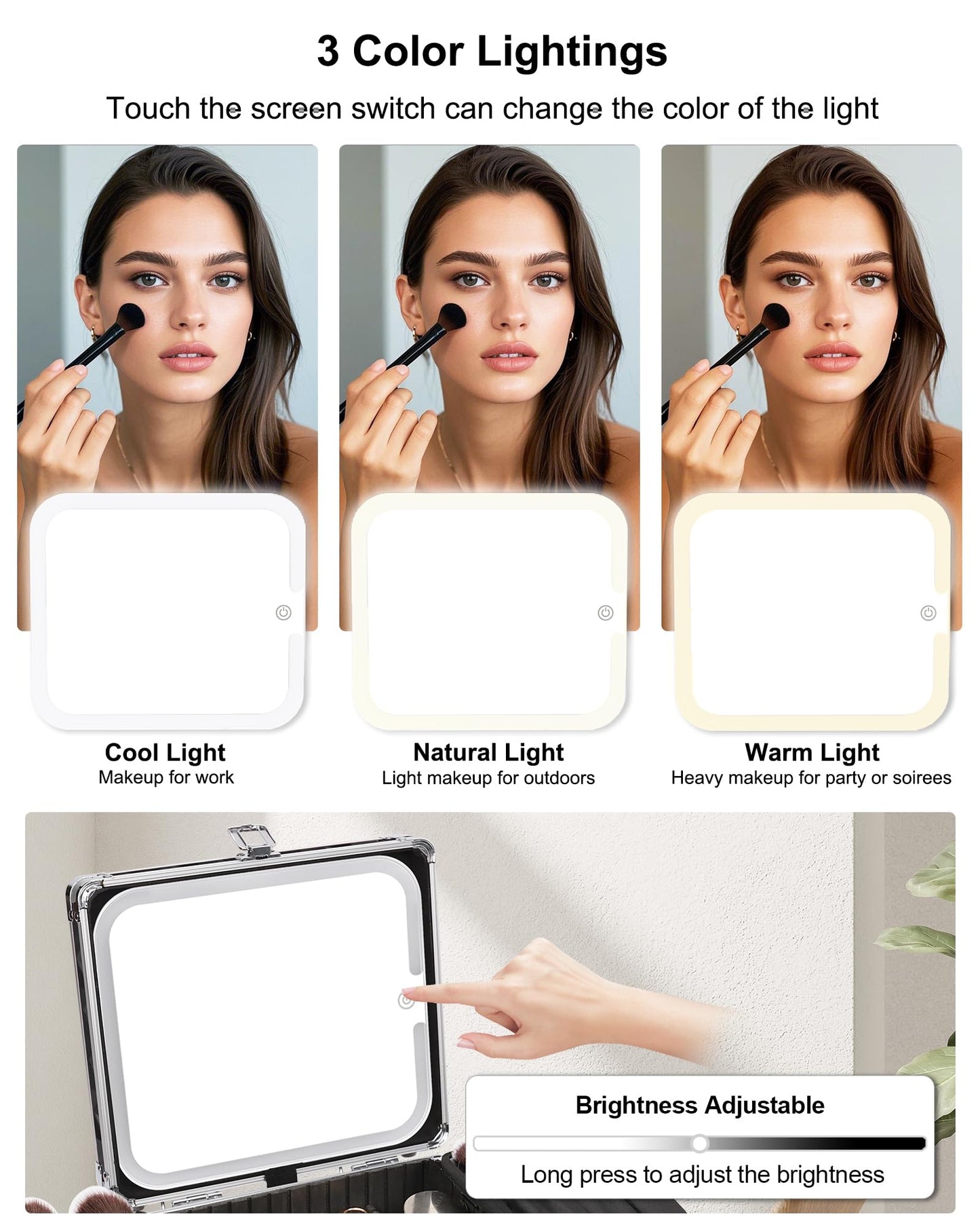 Relavel Makeup Bag with LED Mirror, Makeup Box Travel Train Case with Rechargeable Lighted Mirror, Cosmetic Brush Organizer Storage for Makeup Artists Gifts for Women and Girls (Black Quilted, Small)