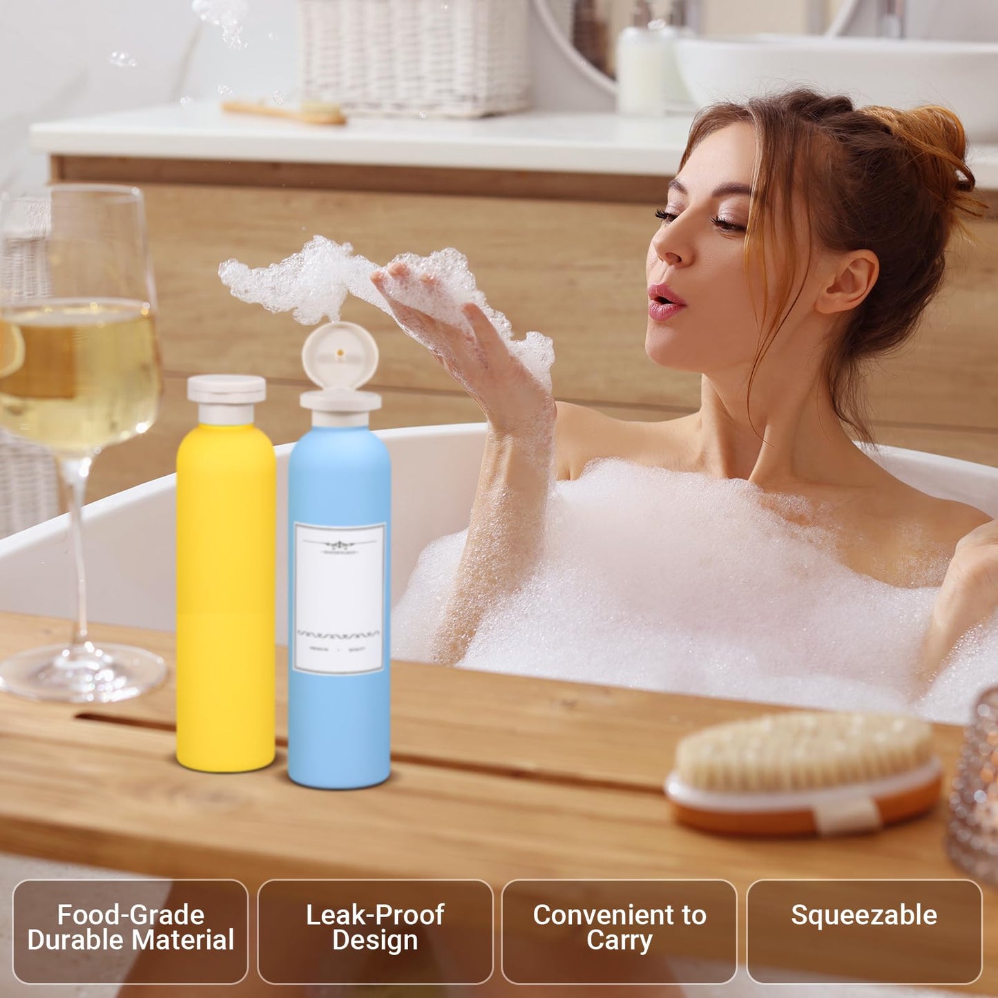 UMETASS Travel Shampoo Bottle, Empty Plastic Squeeze Bottles 8.8oz with Flip Cap, Lotion Container for Toiletries Travel Size Shampoo and Conditioner