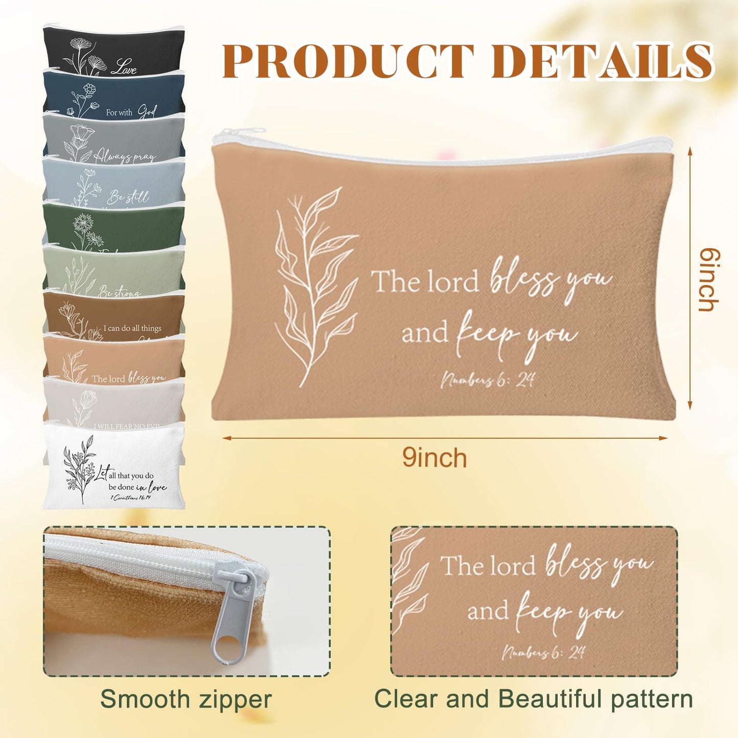HSDSH 20 Pcs Christian Cosmetic Bags for Women Religious Gifts Canvas Pencil Pouch Makeup Bags with Bible Verse Keychains for Women Mother Employee Christmas Gift