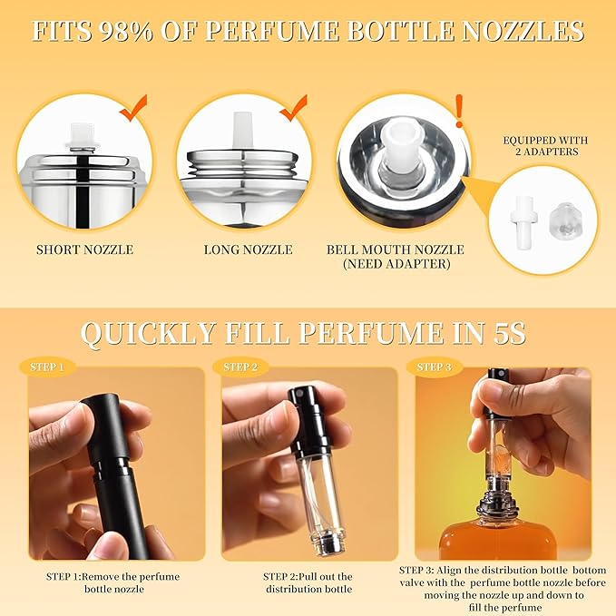 2PCS Perfume Travel Refillable Bottle, Bottom-Filling Fragrances Perfume Atomizer, Empty Mini Cologne Dispenser, Portable Sprayer Pocket Size for On the Go 5ml (Black & Gray)