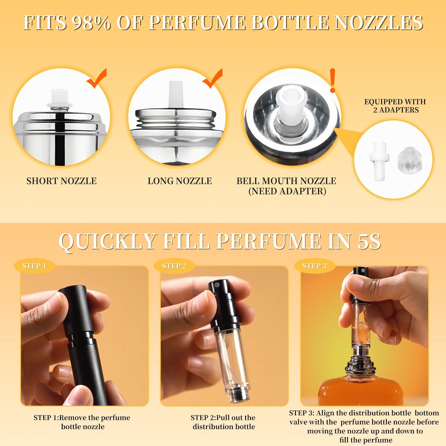 ACMYCH 2PCS Perfume Travel Refillable Bottle, Bottom-Filling Fragrances Perfume Atomizer, Empty Mini Cologne Dispenser, Portable Sprayer Pocket Size for On the Go 5ml (Black & Gray)