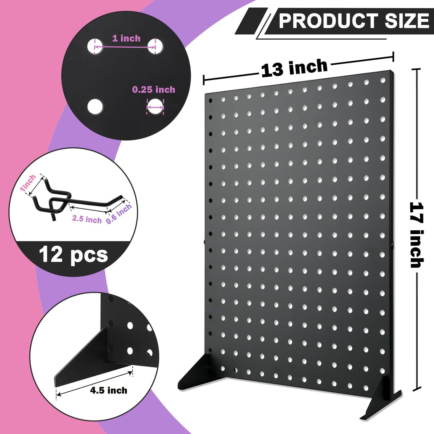 Peg Board Display Stand for Vendors with 12 Hooks Metal Tabletop Pegboard Display Stand for Craft Shows 17" X 13" Retail Display Racks Peg Board Organizer Holder Black