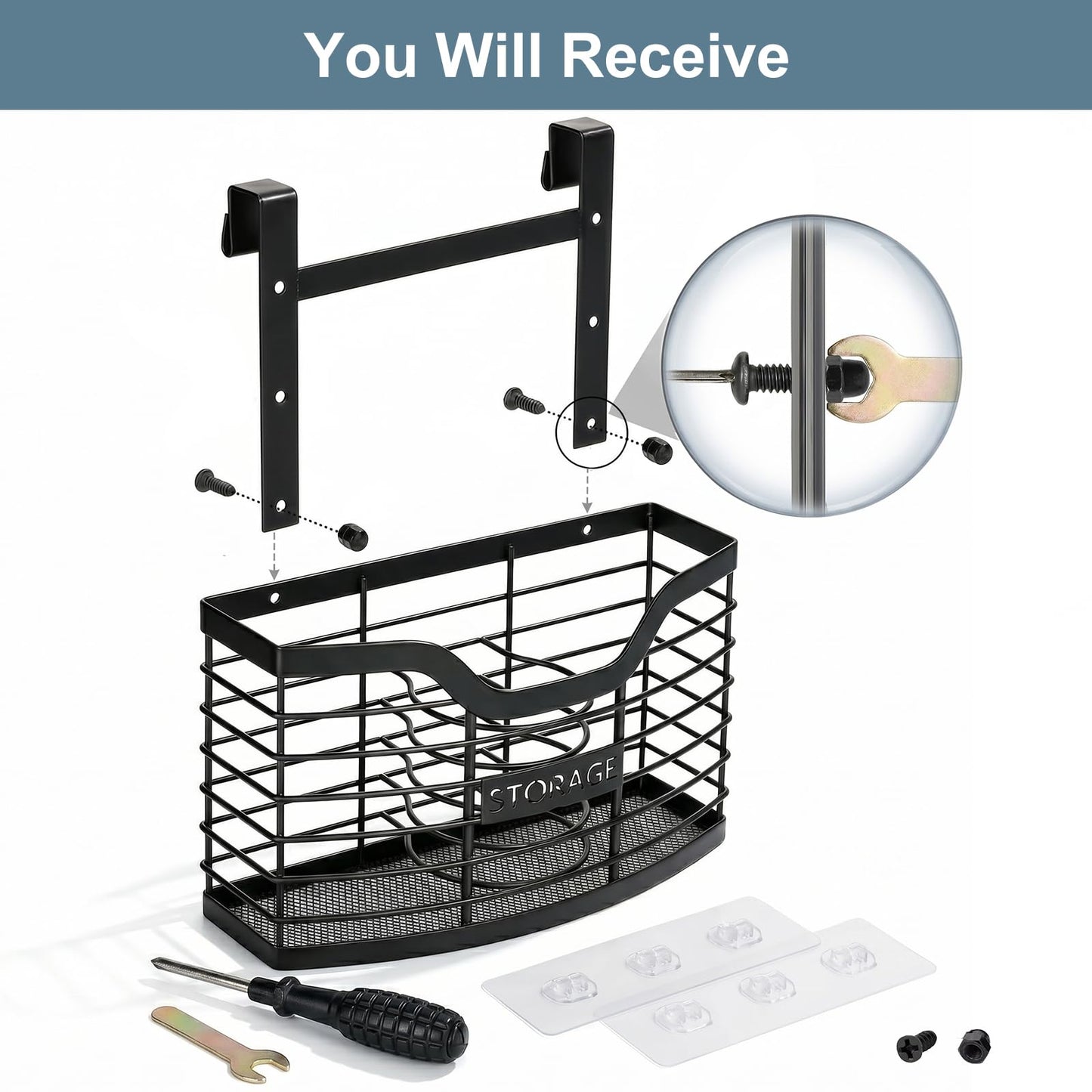 KIMERSE Hair Tool Organizer, Stainless Steel Hair Dryer Holder for Dresser, Bathroom Countertop & Cabinet Door, Wall Mount Storage Basket for Holding Hairdressing Curler, Blow Dryers, Shaver, Comb