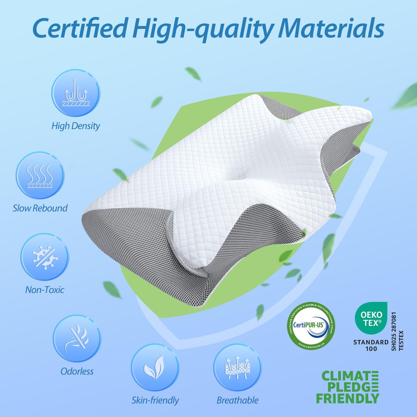 HOMCA Memory Foam Cervical Pillow, 2 in 1 Ergonomic Contour Orthopedic Pillow for Neck Pain, Contoured Support Pillows for Side Back Stomach Sleepers