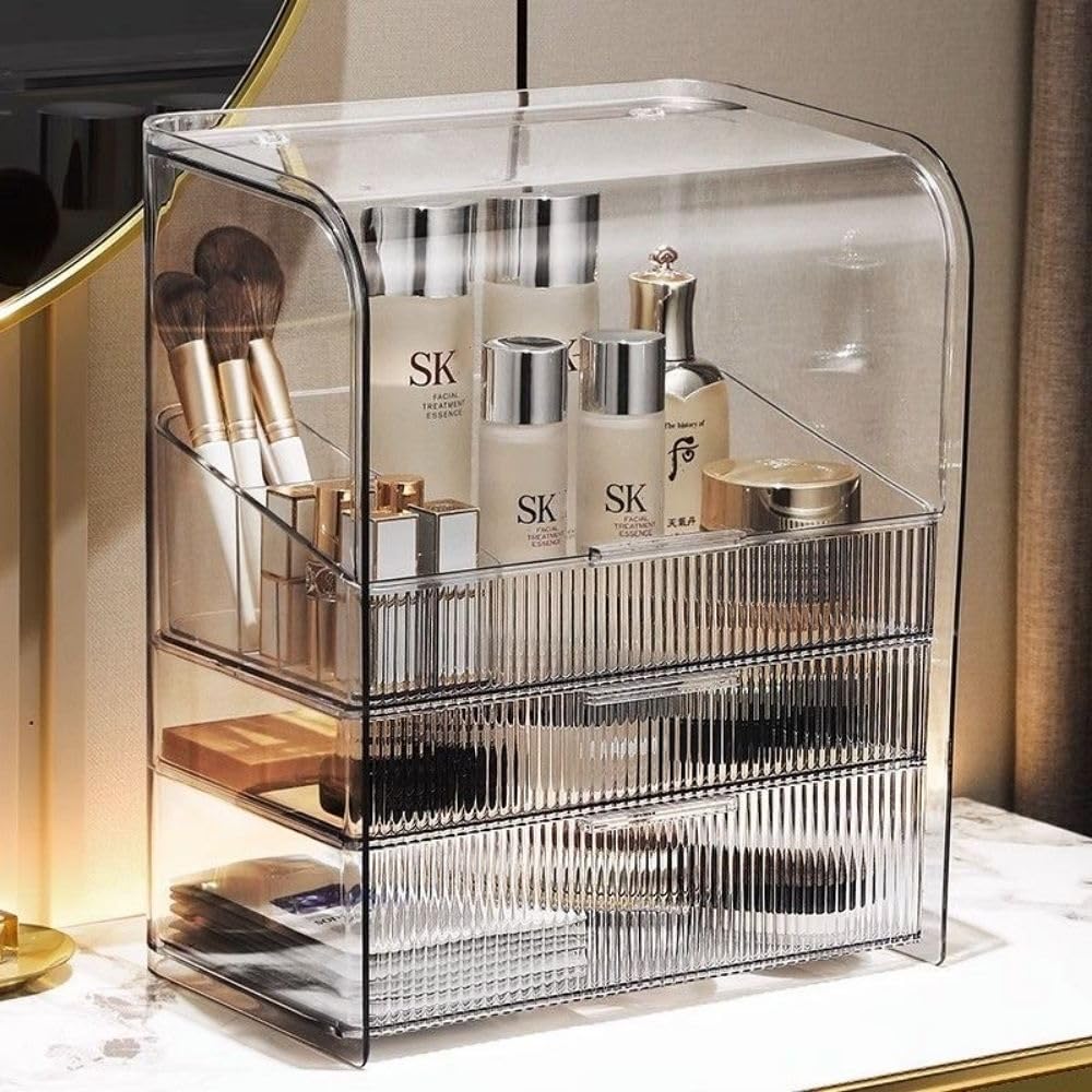 PLINJOY Makeup Storage Organizer Box Large Cosmetic Display Cases Dustproof and Waterproof Cosmetic Organizer Countertop Skincare Organizer