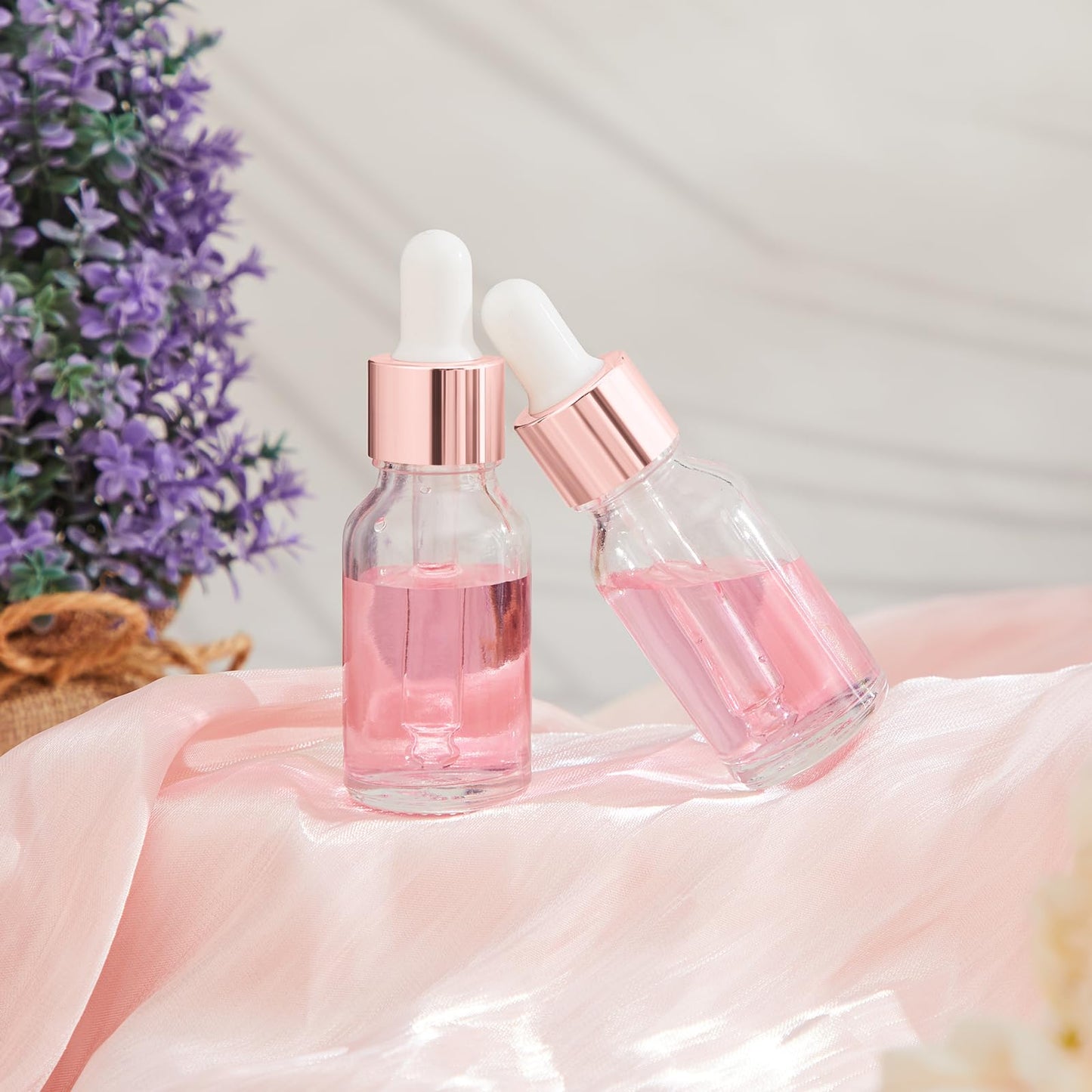 Didaey 200 Pcs 15 ml Mini Glass Oil Dropper Bottle Bulk, Clear Essential Small Empty Bottles Sample Containers Perfume Liquid Vials with Cap for Traveling (Rose Gold)