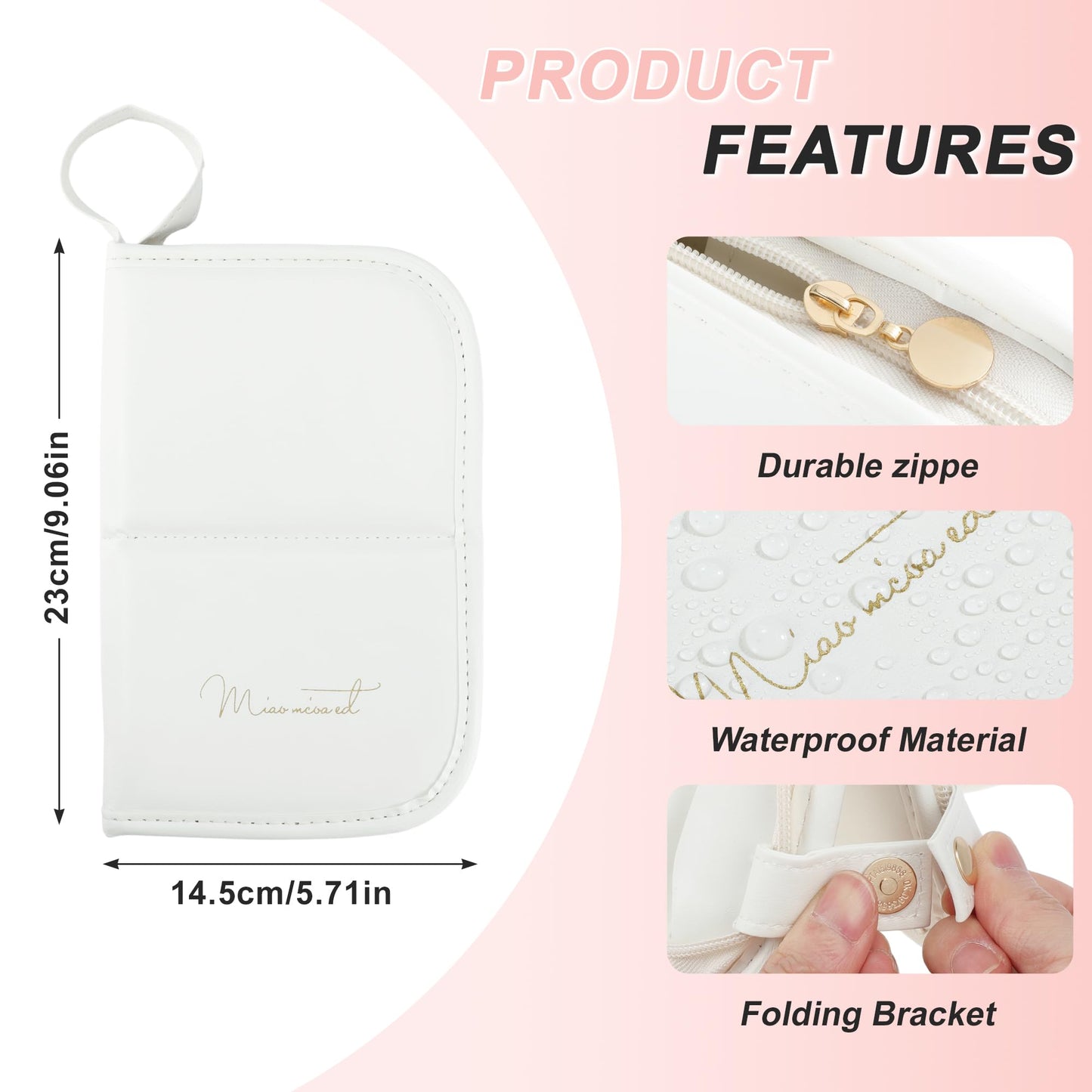 CAPASTEC Makeup Brush Bag, Waterproof Stand-Up Makeup Brush Organizer, Travel-Friendly Design, White