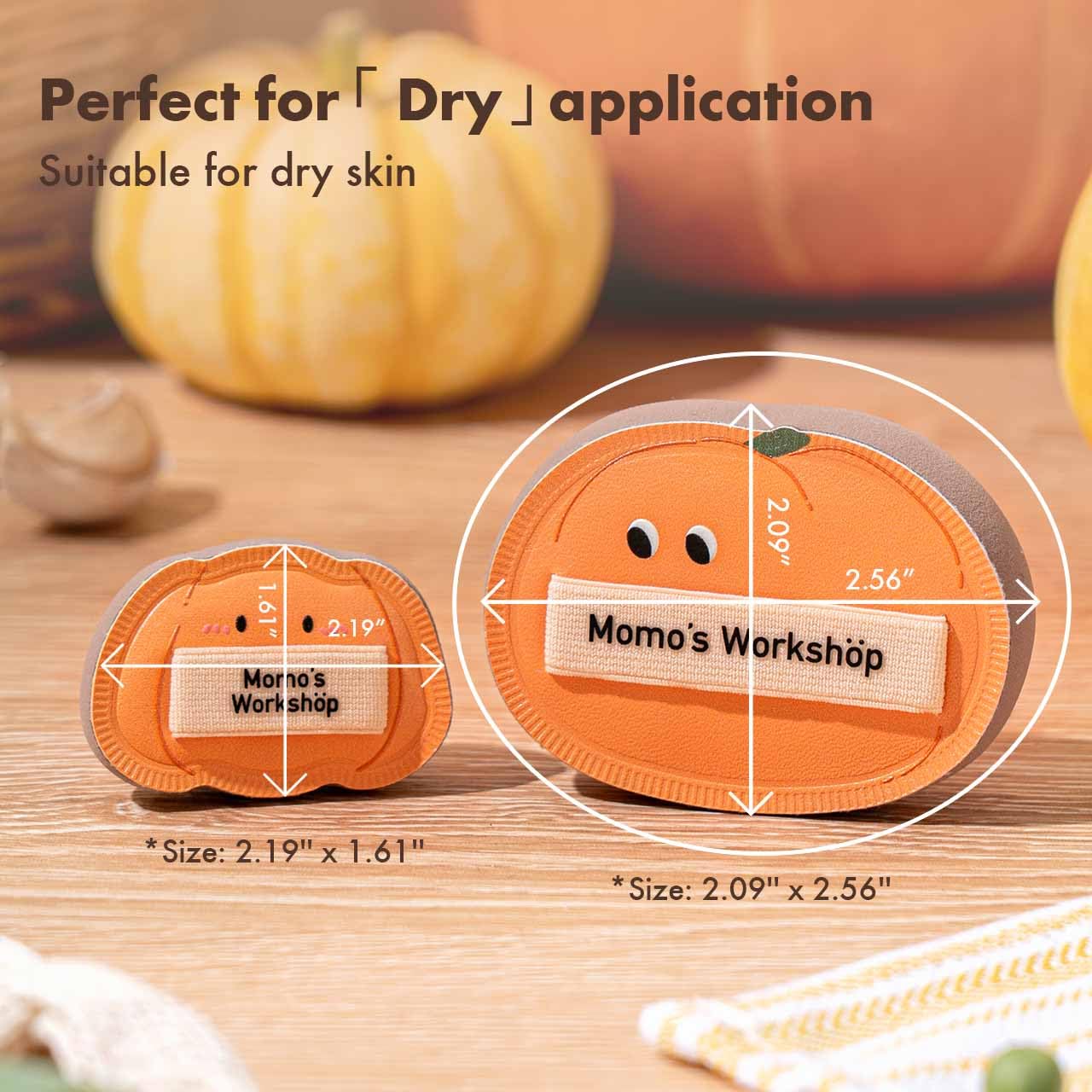 Momo's Workshop Pumpkin Makeup Sponge 3Pcs Rubycell Large+2Mini for Foundation & Concealer