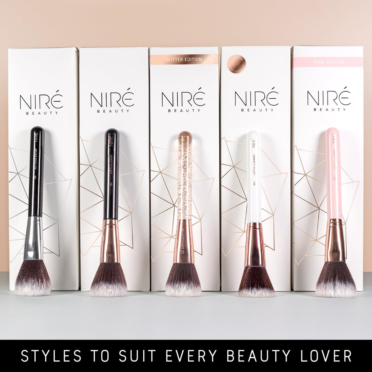 Niré Beauty 15 Piece Award Winning Black & Rose Gold Makeup Brush Set: Vegan Professional Makeup Brushes for Women with Holder Case, Sponge, Cleaner & Guide, Complete Face & Eye Kit, Gift Box