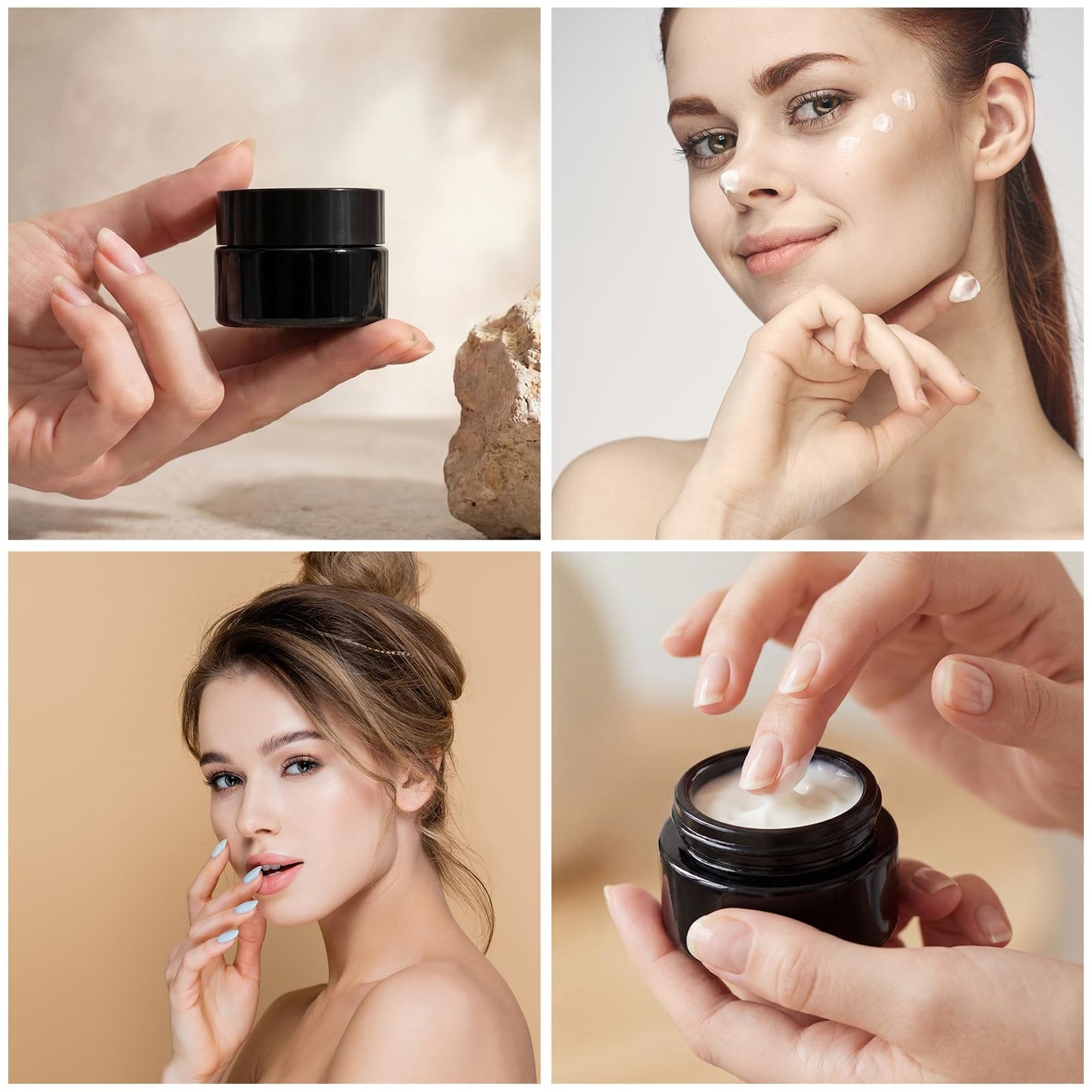 Honeydak 24 Pack 0.7oz Glass Jars with Lids Airtight Cosmetic Containers Reusable Empty Tiny Cosmetic Jars for Lip Balm Lotion Cream Sample Wax Salve Ointments, Travel Size, Light-blocking (Black)