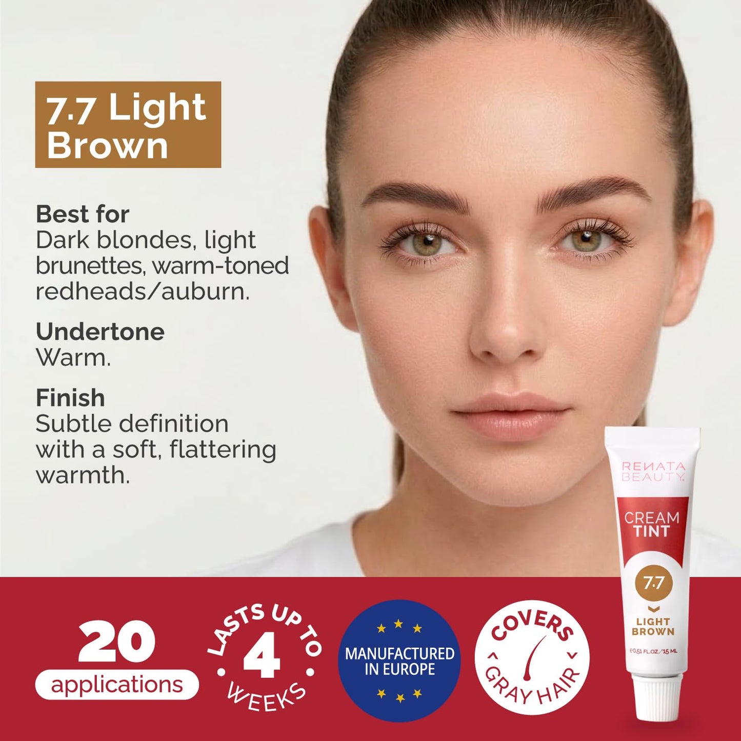 RB RENATA BEAUTY Tint Kit – Cream Hair Dye Kit with Developer and Application Brush for Spot Coloring - Covers Gray Hairs, Smudge-Proof, Long-Lasting Up to 4 Weeks, 20 Applications [Light Brown]